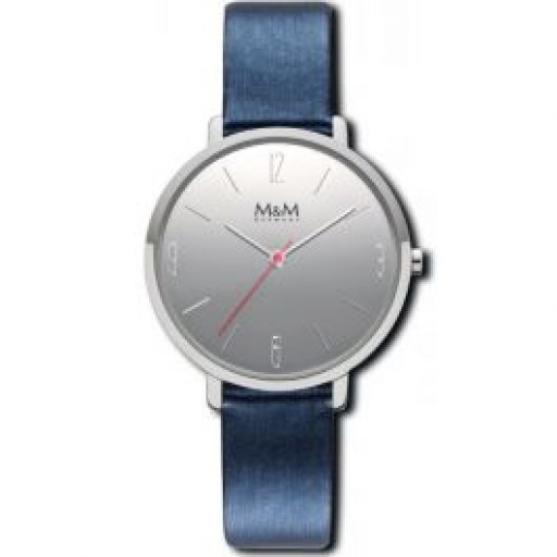 M&M Stainless Steel round case with domed glass & leather strap