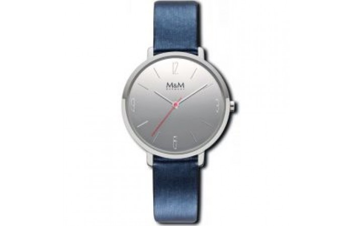 M&M Stainless Steel round case with domed glass & leather strap