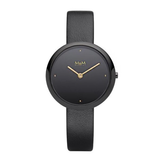 M&M Stainless Steel Black case with leather strap