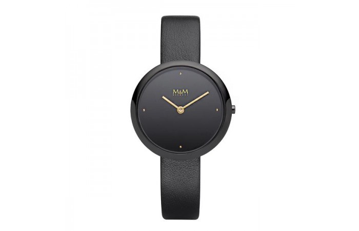 M&M Stainless Steel Black case with leather strap