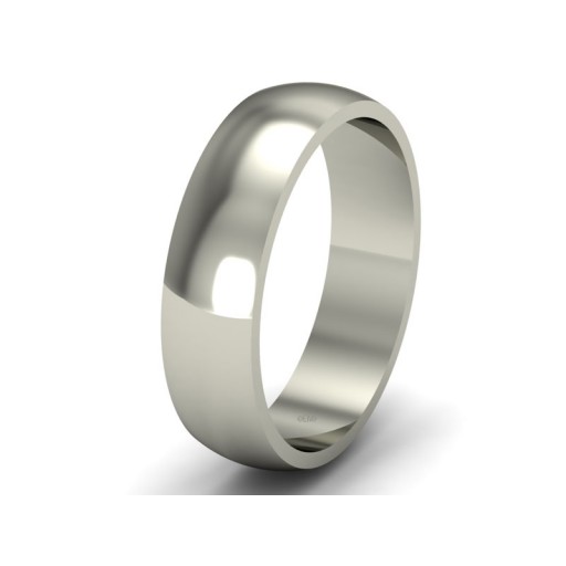 Wedding Band - D Shape - 18ct White Gold - 6mm